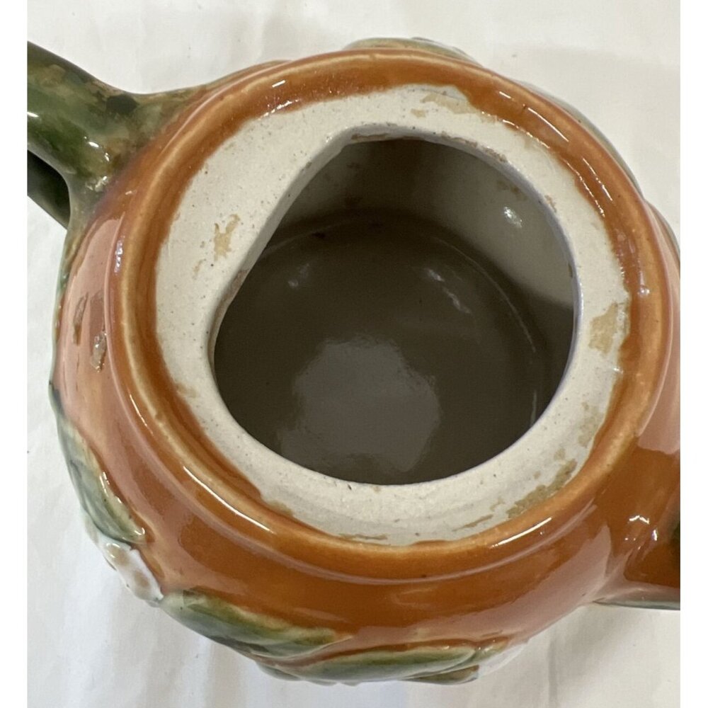 Teapot Mushroom Lid White Flowers Pottery Majolica Brown - Picture 7 of 11